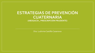 ESTRATEGIAS DE PREVENCIÓN
CUATERNARIA
(ABOGACÍA , PRESCRIPCIÓN PRUDENTE)
Dra. Ludivina Castillo Casanova
 