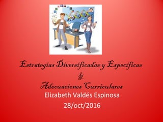 Estrategias Diversificadas y Específicas
&
Adecuaciones Curriculares
Elizabeth Valdés Espinosa
28/oct/2016
 