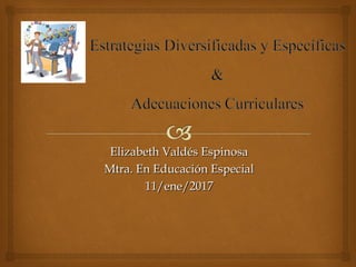 Elizabeth Valdés EspinosaElizabeth Valdés Espinosa
Mtra. En Educación EspecialMtra. En Educación Especial
11/ene/201711/ene/2017
 