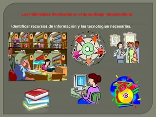 Las habilidades implicadas en el aprendizaje independiente:


Identificar recursos de información y las tecnologías necesarias.
 