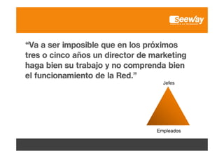 “Va
“V a ser i
imposible que en l próximos
ibl
los ó i
tres o cinco años un director de marketing
haga bien su trabajo y no comprenda bien
el funcionamiento de la Red.”
Jefes

Empleados
p

 