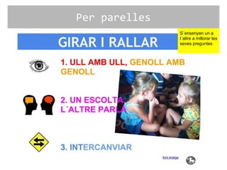 Per parelles
S´ensenyen un a
l´altre a millorar les
seves preguntes
 