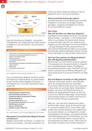 26        E-Commerce // eBay übernimmt Magento – Wie geht’s weiter?




                                                                         möchte auf diesem Wege das Wachstum der Ver-
                                                                         gangenheit auch in der Zukunft fortsetzen.

                                                                         Wird es kurzfristig Änderungen geben?
                                                                         Das Daily-Business wird wie gehabt auch zukünftig
                                                                         fortgeführt. Es wird keine kurzfristigen Änderun-
                                                                         gen geben. Langfristig wird Magento ein Teil der
                                                                         X.Commerce Plattform werden.

                                                                         Der Deal
                                                                         Was sind die Pläne von eBay bzgl. Magento?
     Abb.: Bestandteile und Tools der kommenden eBay X.Commerce Platt-   Das Magento-Führungsteam sowie die rund 290 Mit-
     form
                                                                         arbeiter werden – wie gehabt – in den bestehenden
     Dass die Entwicklung an Magento – wie gehabt –                      Büros in Los Angeles, der Ukraine sowie diversen
     vorangetrieben wird, zeigen die ersten Informationen                Ländervertretungen übernommen. Magento wird –
     zu Magento 2, das sich bereits in der Entwicklung                   losgelöst von der zukünftigen X.Commerce Plattform
     befindet:                                                           – als eigenständiges Produkt weiterentwickelt, je-
                                                                         doch zentraler Bestandteil der eBay-Lösung werden.
                                                                         Die bisherigen Magento-Mitarbeiter werden nach Ab-
                                                                         schluss des Deals von eBay komplett übernommen.

                                                                         Wird das Führungsteam von Magento bleiben?
                                                                         Wer wird Magento zukünftig leiten?
                                                                         Mit Roy Rubin und Yoav Kuttner sowie der restlichen
                                                                         Führungsspitze wird der gesamte Kopf von Magento
                                                                         auch zukünftig bestehen bleiben. Das Magento-
                                                                         Entwicklerteam berichtet neben Roy Rubin und Yoav
                                                                         Kuttner zukünftig noch an Matthew Mengerink, der
     Abb.: Vorgaben für die Entwicklung von Magento V2                   die Entwicklung der X.Commerce Plattform von eBay
                                                                         leitet.
     Auch die bestehenden Magento Versionen werden
     mit Nachdruck weiterentwickelt. So warten bereits                   Wie wird Magento innerhalb von eBay platziert?
     die kommenden Version Magento Enterprise 1.11                       Eingangs wurde bereits erwähnt, dass eBay Ma-
     und Magento CE 1.6 mit sehr interessanten Neue-                     gento als zentralen Baustein der zukünftigen
     rungen auf:                                                         X.Commerce Plattform sieht. Durch den Zusammen-
                                                                         schluss sollte sich auf beiden Seiten Skaleneffekte
                                                                         ergeben, die sowohl die Weiterentwicklung von
                                                                         Magento als eigenständiges Produkt, als auch die
                                                                         X.Commerce Plattform begünstigen. Die genaueren
                                                                         Schnittmengen werden von beiden Unternehmen in
                                                                         den kommenden Monaten ausgearbeitet.

                                                                         eBay hat – was viele nicht mitbekommen haben –
                                                                         erst Ende März diesen Jahres die Übernahme des
                                                                         E-Commerce Anbieter GSI für rund 2,4 Mrd. USD
                                                                         angekündigt. Bei GSI handelt es sich vergleichswei-
     Abb.: Neue Features in der kommenden Magento EE und CE Version      se um einen Anbieter von umfangreichen und sehr
                                                                         individualisierten Technologie- und Logistik-Diensten
     Was passiert mit bestehenden Magento Kunden                         sowie Marketinglösungen für Onlinehändler, der zwar
     und Partnern?                                                       „nur“ rund 180 Kunden bedient, hierunter aber so
     Magento wird Kunden und Partner – im selben Um-                     Schwergewichte wie Ralph Lauren, iRobot oder HP.
     fang wie auch bislang - zukünftig unterstützen und                  Auch diese Transaktion soll im dritten Quartal 2011


                  // Das kostenlose eMagazin | Ausgabe #7 | Juni 2011                                     www.estrategy-magazin.de
 