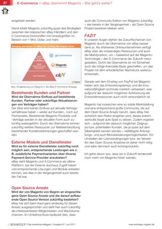 27        E-Commerce // eBay übernimmt Magento – Wie geht’s weiter?




     eingetütet werden.                                                  auch die Community Edition von Magento zukünftig
                                                                         – wie bereits in der Vergangenheit – als Open Source
     Damit bildet Magento zukünftig quasi das Bindeglied                 Projekt bestehen bleiben wird.
     zwischen den klassischen eBay-Händlern und den
     E-Commerce Dickschiffen mit Umsatzgrößen im                         FAZIT
     Bereich von 1 Mrd. Dollar und mehr.                                 In unseren Augen stehen die Zukunftschancen von
                                                                         Magento durch die Übernahme von eBay besser
                                                                         denn je. Als erfahrenes Onlineunternehmen verfügt
                                                                         eBay über die notwendigen Ressourcen und auch
                                                                         die Marktposition, um – basierend auf der Magento-
                                                                         Technologie – den E-Commerce der Zukunft mitzu-
                                                                         gestalten. Durch die Übernahme ist mit Sicherheit
                                                                         auch die nötige finanzielle Basis geschaffen, um das
                                                                         Projekt mit dem erforderlichen Nachdruck weiterzu-
                                                                         entwickeln.

                                                                         Gerade seit dem Einstieg von PayPal bei Magento
     Abb.: Eingliederung von Magento in die eBay E-Commerce Strategie
                                                                         haben sich das Entwicklungstempo und die Inno-
                                                                         vationsfähigkeit nochmals merklich verbessert, was
     Bestehende Kunden und Partner                                       aufgrund der dadurch möglichen Aufstockung der
     Wird die Übernahme Einfluss auf bestehende                          Entwicklerressourcen auch nicht verwunderlich ist.
     Kunden, Partner oder zukünftige Aktualisierun-
     gen von Verträgen haben?                                            Magento hat inzwischen eine so solide Marktstellung
     Der Deal wird keinen Einfluss auf aktuelle Vertrags-                und eine entsprechend große Community, die auf
     verhältnisse haben – weder auf Kunden-, noch auf                    dem Open Source Ansatz beruht, dass eBay hier
     Partnerseite. Bestehende Magento-Produkte und                       sicherlich kein Risiko eingehen wird, dieses extrem
     -Verträge werden in der aktuellen Form auch zu-                     wertvolle Asset aufs Spiel zu setzen. Zudem ergeben
     künftig weitergeführt. Durch die Übernahme können                   sich – aufgrund der dadurch möglichen Zielgrup-
     zukünftig weitere Ressourcen zur Weiterentwicklung                  pe bzw. potentiellen Kunden, die ja quasi auf dem
     bestehender Kundenverbindungen geschaffen wer-                      Silbertablett serviert werden – vielfältigste Anknüp-
     den.                                                                fungs- und auch Monetarisierungsmöglichkeiten. Ein
                                                                         Umstellen der Lizenzbedingungen bzw. ein Verwer-
     Externe Module und Dienstleister                                    fen des Open Source Ansatzes ist daher nicht nötig
     Wird es für externe Dienstleister zukünftig noch                    und wäre demnach auch kontraproduktiv.
     möglich sein, entsprechende Leistungen wie z.
     B. zusätzliche Paymentvarianten über diverse                        Ich gehe davon aus, dass wir in Zukunft tendenziell
     Payment-Service-Provider anzubieten?                                noch mehr von Magento hören werden.
     eBay sieht Magento und X.Commerce als offene
     Plattform, bei der Externe durchaus Zugriff haben
     und entsprechende Lösungen und Module anbieten
     können, wie dies in der Vergangenheit auch bereits
     der Fall war.


     Open Source Ansatz
     Wird der von Magento von Beginn an eingeschla-
     gene Open Source Ansatz und die darauf aufbau-
     ende Open Source Version zukünftig bestehen?
     eBay hat sich beim Kauf ganz eindeutig für diesen
     Ansatz ausgesprochen und sieht hier auch zukünftig
     die interessantesten Möglichkeiten und Wachstums-
     chancen. Im Umkehrschluss bedeutet dies, dass


                   // Das kostenlose eMagazin | Ausgabe #7 | Juni 2011                                    www.estrategy-magazin.de
 