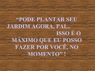 “ PODE PLANTAR SEU JARDIM AGORA, PAI...  ISSO É O MÁXIMO QUE EU POSSO FAZER POR VOCÊ, NO MOMENTO” ! 