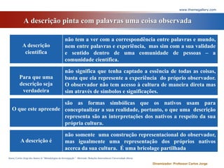 A descrição pinta com palavras uma coisa observadawww.themegallery.comSousa, Carlos Jorge dos Santos in“Metodologias da Investigação”,Mestrado: Relações Interculturais Universidade AbertaDinamizador: Professor Carlos Jorge