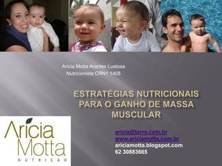 Arícia Motta Arantes Lustosa
  Nutricionista CRN1 1408




                       aricia@terra.com.br
                       www.ariciamotta.com.br
                       ariciamotta.blogspot.com
                       62 30883665
 