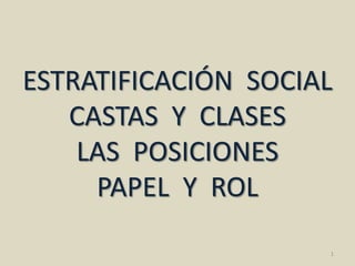 ESTRATIFICACIÓN SOCIAL
CASTAS Y CLASES
LAS POSICIONES
PAPEL Y ROL
1
 