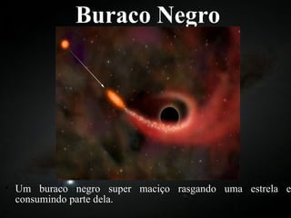 Buraco Negro Um buraco negro super maciço rasgando uma estrela e consumindo parte dela. 