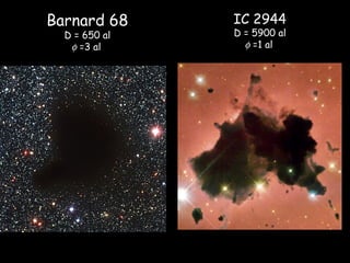 Barnard 68
D = 650 al
φ =3 al
IC 2944
D = 5900 al
φ =1 al
 