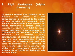Toliman Rigel Kentaurus Estrellas mas grandes y brillantes del firmamento | PPTX