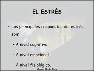 Las principales respuestas del estrés son: A nivel cognitivo. A nivel emocional. A nivel fisiológico. EL ESTRÉS 