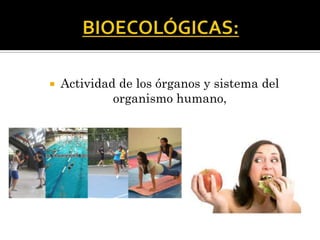  Actividad de los órganos y sistema del
organismo humano,
 