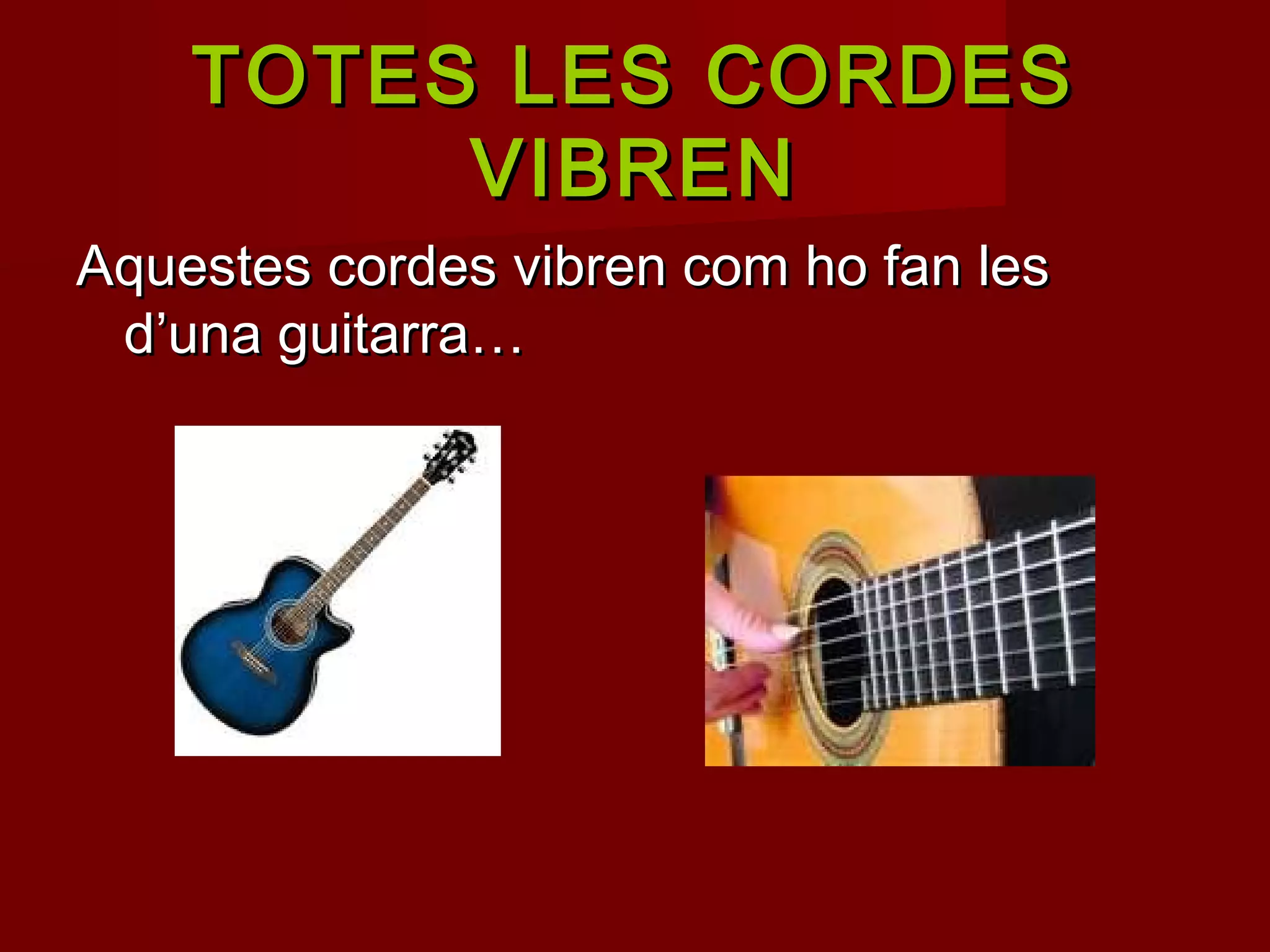TOTES LES CORDES
         VIBREN
Aquestes cordes vibren com ho fan les
 d’una guitarra…
 