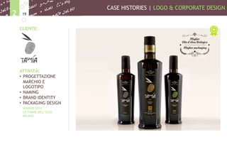 CASE HISTORIES | LOGO & CORPORATE DESIGN
192
CLIENTE:
ATTIVITÀ:
•  PROGETTAZIONE
MARCHIO E
LOGOTIPO
•  NAMING
•  BRAND IDENTITY
•  PACKAGING DESIGN
WINNER 2014
LE FORME DELL’OLIO
MILANO
 