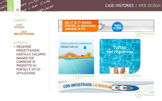 CASE HISTORIES | WEB DESIGN
303
CLIENTE:
ATTIVITÀ:
•  IDEAZIONE
PROGETTAZIONE
GRAFICA E SVILUPPO
BANNER PER
CAMPAGNE DI
PRODOTTO SU
PORTALI E SITI DI
AFFILIAZIONE
VISUALIZZA
VISUALIZZA VISUALIZZA
VISUALIZZA
 