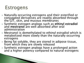 Estrogens and androgens - Pharmacology | PDF