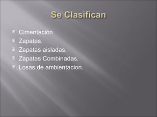 Cimentación Zapatas. Zapatas aisladas. Zapatas Combinadas. Losas de ambientacion. 