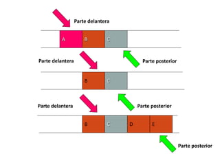 A B C
B C
B C D E
Parte delantera
Parte delantera
Parte delantera
Parte posterior
Parte posterior
Parte posterior
 