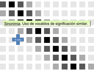Sinonimia. Uso de vocablos de significación similar.Sinonimia. Uso de vocablos de significación similar.
El niño
 