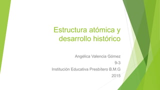 Estructura atómica y
desarrollo histórico
Angélica Valencia Gómez
9-3
Institución Educativa Presbítero B.M.G
2015
 