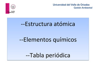 --Estructura atómica --Elementos químicos   --Tabla periódica 