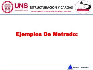 ESTRUCTURACION Y CARGAS
Ing. CIP LUZ E. ALVAREZ ASTO
ESTRUCTURANDO TU FUTURO CON SEGURIDAD Y EFICIENCIA
Ejemplos De Metrado:
 