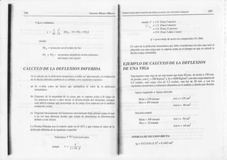 tt)6 Anhú¡¡o ltlaaco I asco
t91
'6TR[r¡JR^CrON Y ttSE¡O D[ EDI]tCA(rlolEs DECI)NCRÉ-IO
ARIlAlx)
r = - - [Il,i {)l(ñ1,+I'1,}l
' +¡ lr¡
tleodo:
IvlcL= |lx)t|rc|lk)eocl ocnh)dc lu7
l'f, !' l'll = rriorlrc¡rlos
n!:S¡tivoscÍr h)scxre os
d(l trrrro tnr si:trit
CALCUI,O DE I-4.DEFLEXION DIFEMDA
Si el cliJlul{)
dc h dcllcxi(inios¡¡nri¡carcsult;l
scrrpnrxin:do,li evrlurción
dck llcchi dat¡rid¡t¡nrbión
lt,esdcbi(to:r
tossiguicnlcs
Llctffes:
¡) Sc c!:rlíür coorl)u|l lictor qüc orulriplic¿r
cl r,¿i)r de l¿ dctlcxiófl
i s!ü)lÍri|.
b) l)cruIdc dc h Nrgniruddc h c:rga quc sc suf¡rtc;lctú¿a to t¡rgo dc
I(¡slrilnorosmc..{so tliiosdeslccl des€ncolñ¡do
ilcl clc en('; sicmFe
scriidilicil crti¡rlar
qu¿fxrri:rjo|:ic
dc h c¡rguviv¡tsupucsrx
cocl ¡tnttisis
fc¡l cntricx¡stc.
c) I)cpLn¡lc
bíLi(iur|cnc
dclfcnórt|en,)
{looont
iflrd()ltu¡) plísticop.r¡ cl cu¡l
a Ju ver lxty divcairs tcoí¡s que trrt.ü| de dctcnniür h def(m ació¡
dcbi¡Jo
¡ cstccl¡cb.
[-¡ Nonna l,eruiüraus¡ cl cri¡crio d:do co cl ACI y qucesri a cl vat(,rde la
dcllcxióndiferid¡dcl¡siguicnleccuxción:
YD¡FDRiDA
= (r) YtNsrAr,rhNE^
F
I+50 p,
sicndoF' = l0 (l'¡rB3 mcses)
, = 1.2(P¡ra6 nescs)
= L4 (11üÍ12¡ cses)
= 2.0 (l)¡n 5nñoso nr s)
fr'= frl,fcc lde de¡ceroenconrprcsión
(A's /tfl)
l;l vxlu|d¡itr ü nctiÓ'rirrstnotturc
quljdcbLcorrs'dcnñterrcsle(:rsosert!l
obtulido(1)|r
qnacÍrg¡ qucscsuf)ncxctúeencl úe llo e quesec¡rlcule
lx
llech (cl¡€¡rsosleoida).
E]EMPLO DE CALCT]LODE I^ADEFLEXION
DE UNAVIGA
Su¡n!,¡ítrt'sun:r vrsn¡r'ün s¡llottir roquLtierr'80-ctrr'dc :lrlcll¡J
y ll0Ü rs
J"
":r;1,..
..'"
il =-z*o
xs/crnlv tv=¿iOtt
xg/on2'
conurm
carga
mutrt
a.'le
il nrlvnu.,
"*
.t,.g,,viv¡ dc 32 tonflt ' üD¡¡
luzde20 nrtsy conlos
.Lqui",tr""
,tt,t,tem,r"
y t"lucrlosobtctrid()s
e elr llisis y diseño
porflexiórl:
Afnyoizqüierdo
=
^PoYo
dcrccbo
As(-)
= 129
cnf
AsG)
= 56c#
As(+)= 64cm?
INÉRCIA DB SECCION BRÚTA:
ig = t/12(0-8)(1.3)3
=0.1465nf
Mcm= 210¡on'ml
Mcv= 107loormt
Seccióncertr.
Mc = IUJtoormt
Mcv = 52bn¡mt
 