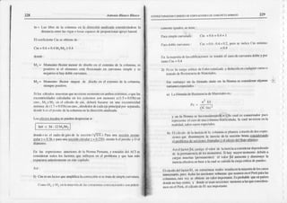 22E Anto"ío Bkt co Blasco ESIRT'CfUFAC¡ON Y OlsEÑO DE EOTFICACIONES
OE CONCREIO ARMADO 229
ln = Luz libre de la colüDro¡cn h dirccción ao¡lizadá considerlindose
l¡
dist¡¡rtci¿r
ertlrel¿svigirso losís c¡prcesdeproporaimarapoyolater¿|.
El coeflcicnteCnl seohtienedei
Cn¡=0.6+0.4M¡/M:)0.4
do de:
I4¡= Monrentollcctormenorde diseñoen el extremo
de la colunna;es
txrsilivosi el elcmeDto
cstá llcxion¡doen curv¡úuÍrsimpley cs
negálivosi haydoblecurvatura.
M:= Momenlo neclor nrayor de discdoer el e¡trc¡nodc la colunrn:L
sicnprepositivo.
Si los cll cuhs muestr.üqüenoexistenlomeotoeoarnbos
crtrcnos, o qucl¡s
exlent¡icid¡d€s
c¡lcul¡d¡Ls
en k,s eitrc r)s so ntcrorcsa(1.5+0.03l)en
cDrs.,
Mt yM: cn cl üílculo¡led . dcher'¡biN¡¡rse
cn ufla crccntricid¡d
n)Í rirD¡ dc(L5+0.03h)encmr.,t|lrcdedordecrü ejeprincipalfx)r scparado,
dordch cscl tllnrlrcdcl¡colu¡ úen lirdirección
analizida.
l-os!ll!!!9!$4!!!se nuedcndcsprcciársi :
hlt<31'l2Mt/l¡l2
donder€s cl r¿ritio
degiro de l¡ sccciín'(VIÁ). F,¡r¿ur¿ Igqq¡!i!_lgg!!!-
sularr= 0.31!ypar¡ü¡mscccifucircul¡,r
r= 0.259,sicldohel pefl|ltc
y D el
diámcro-
Iln lÍs exf,resio¡es antcriorcsdc l¡l NrtnrürPcru¿o¡I,
y tur¡:xlls dcl ACI sc
considcrixr(xlos los factoresquc idlüycr eo cl p(}ble¡na y quc lúo sido
expueslos
i ítt)riro¡nente
eneste
capítulo.
l) Csl esunl¡ctor qüLtmplit¡ca lx conecciónsi scúiltil desiNplc curvatüra-
(irmo ilfl y l'Lcol¡ nmy¡,ría
dcltN.,s¡ucrr¡r¿s
coovcnciünlcs
srnr
prácri-
car||crrlcigunlcs,se{icne:
l'árasimplccurvi|tuit:
l'ur¡ doblcrtrvulrrr' :
Cnr=0.6+0.4=l
(.-rr
=06-(1.4=0.2,
nero
seir icrr
(]rl rnir¡ll'r
)
)
)
)
= 0.4
lln h r¡¡yoríudclitscditicitcii)rrcs
sc lc dráel caso
dccurvitlüra
doblcy F)r
t¡IrloCln= 0.4
2) I'ccs la r:úgl t'rfic:| {lcllulereslu.iiÍdl y dcdtrcidt
er¡cu¡llquicr
curso
o
tñú¡doü Rcsileci¡ deN'hlcri¡rlcs
Sin elnb¡rso c la fómruh d¡{h eo l¡¡ Nofm¡¡seconsirterarr
algunas {
v¡rünr|cscspe{i¡les:
¿) Lu tófnlulrdcl¡esisl¿nci¿
deM¡teritlcses:
'I-
lll
Pc=---;
(K 'ro)'
v cn la Nünn st l,:,¡-'¡¿er¡r,ñl= i.¡lo curl cs curr*lviidutfrurs
r,rprtv
n¡acl,.*' dcurr¡
o'lurrrtrr
bixrlirul:rd&
h cuil o exr'tc
err
Ix
re¡lidld, salvocnsos
€spccl¡ües
b) Ill cálcul) dch i|crciadel¡ columna
scpllu|tc¡¡
atr¡tvés
dedoscxpre-
si{)ncs
{rue dismi¡uyen ¡¡ iocrci¡ dc l¡ s€cci& brül¡,lQ:!$flgüullo
"l
nt ,¡1"¡tta¿cs.r.i
Asíel f¡tclorFd cüsliguel vdt'f ¡le lainerciaaco¡sid¡:rardelcrdiendo
de laPmr;eocia dclosmomerlosSilmy l¡üyormoorenlo
debido
a
cargr; müer¡as(pemúne[ies) el v.dor Fd aumentay dis¡ninuyela
in;i¡ ef{rtiva enbasea lacu:rlsecalculala cargA
crfica depltndeo-
Elcáculodel f¡cior6l, en cstructr'¡¡as
rs¡l€s result¡e lamayoí¿delos-casos
lnnecesario,
pres ddas lassecci,ones
robust¿squeusámos
enel Penipar¡-las
co¡unrrü¡s,
mm vez s€obliooeünvalorimporta¡te.Esprobablequeenpa¡ses
ilondenohaysis¡tro,y dondeseüsansecciones
menorcs
alasquecoosidera_
moscn el Periú,
el clúculode6l sernnpoíanle'
 