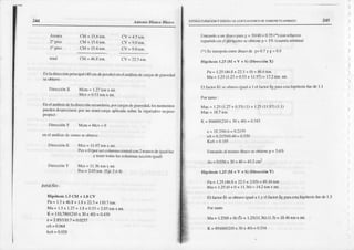 244 Aa.o n¡r' Blanco ltlasco fSIRUCIUBACIONY DIs| ÑO L,TfD.f I'ACIONIS D' CONCBÍ IOAFMAOO 24s
CM= 15-6
ton.
CM= 15.6
ron.
Cl,f
= 15.6
to¡r.
CN4
= 1ó.81oo. CV= 22.5
t,'{r
Enladiecci(h prir¡cip¡'l
(.J0
clndep(r:r¡rc)
cnc¡a¡fdisis
dcc¿rgrs
degravcditd
Dúccción
X I'fc¡n
= 1.27tonx nx.
Mcv. 0.5Jtonx Inr
Enclanál¡sis
dcl¡ direcció se.undirir.fx)rc¡rg:r degrnvedad,
tosnr're|lt¡x
Pu¡jdco
desfcciüse por Dorcnercxrga¡p¡icad:rsobrela vigt(sJvo supcso
pfopro):
Dirccción
Y Mctn=Mcv=0
enel¡¡flisis dcsisnl{)
seobtuvo
Dirccción
X Mcs= 11.97
¡onx tnr.
Pcs= 0 (lx,rscrcotumüccntfltcoo2 rr.¡¡nos
deigu:rl
tuz
y rcner
tod¡shs c.olumnis
s!,cción
igux¡)
Dirección
Y Mcs= 11.36
roD
x x.
pcs= 2.03ron.(Eje2 ó.1)
DrstiÑ0:
Hip,ílcsis
1.5Clt+ 1.8CV
Pu= 1.5x 4ó.8
+ 1.8x 22.5
= I ¡0.?lorl.
Mu= L5). 1.2?
| 1.8¡05r-2.¡t5rürxÍn
K = I 10,7üi(210x 30x 40)= 0439
e=2.85iL10.7
= 0.0251
elt= O.Og
ke/r= 0.028
2" liso
l" piso
lol¡l
CV=9.0ron.
CV= 9.0¡on.
llnr¡rxl(rn urt¡h:ro n¡n g = l(yJ0 = 0.75(+)conretucr¿o
rcp¿rrli{loer
clf¡:rú¡rctro
scoblicne
p = l'l' (cürntírlní¡iln¡)
(+)Sei crfnhrnrrcÁbxco
dc S=0.7yg=0.8
tli,lrsis l:5 Ol + V + s) (l)iftc.i(í¡ X)
l'u- 1.25
{Jó8+ 22) { r,)= 8ó.rton
Mu= |.25(1.27
+ 0.53
+ 11.97)
= l7.2loD.
rrtt.
Etfxct(,r6lsrob¡uvoigrftl¿rIclliclor6gprrntst
hiFlesis
luedeI l
Muc= 1.25
(1.27
+ 0.53)
(l) + 1.25
(l1.97)
(1.l)
lvfuc= 18.7tur.
K = 8ó6{YiY(210
x 30r J0)= 0.3+l
e= 18.7/¡i6
ó = 0.2159
e/r=0.2159/0..10=
0.519
Ke/r= 0.ltl5
linúrrrdonl r',r!tro
lhrL¡,sljL,hli(rrc
0 l.6c
As=0-036x 30¡ 40= 43.2c¡n?
H¡úes¡s l:5 (It + V + S)(l)ircccitínY)
l¡u= 1.25
(.16-8
+ 22.5+ 2-01)
= ll9.ló ()n
Mu = 1.25
(0+0+ I 1.36)
= l'1.2
totr
x r¡rt
Et fac¡or6l scobtuvoigual¡ I y cl fac¡)r 69¡¿u¡cstnhipótesisfuedeI .3
Mu = 1.25(0
+ 0)(l) + 1.25(l1.3ó)
(1.3)
= 18.46
roox rrt.
K = 89160/(210
x 30x 40)= 0.154
 