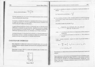 192 ESTRI(1UR^CurNY
D$ro DEEDIFr(^i)OfifSOilcr)cR¡To aRrl^trt r93
Anton
'
l a co III/úco
I crciacfcclivadel tr¡mo =
3
llÍ cslrsexprcsioncs
ler e lcl soül¿s¡lcrcirs dc l¿sscccioncs
dc loscxrre¡nos
e IcL esl¡ ¡nerciadel
ccntro
dc¡uz.
Si el rarü) essinplcrtc tcáfby:rdo
scc.{ sidcrarfsótoIx tncrc¡rcfrrLliv¡
eo
cl cenirodc li¡ luz (L-r.)y si cs un vol:dol¡tIncrciaetecrivr(ñlcnidncn l¡
secciónc¡íliclrdcl volado(c¡ra delapoyo).
La nuevaNomra
Pcru¡ a dcCo¡rcrclo,
reoonocicndo
qu¿I¡ cvrlutciúr del¡s
dcflcxionesessoltuncneunaaf'roximación,simplific¡ estcproe.eso,
(rabíjan-
do conl¡ inercia
dc la sección
fisurxdn,
lo cual ev¡dcnieme¡rre
profx)rciona
deflexioncs
liger¡Ircnte
n¡ayores
¡ tilsobrenid¡s
conctCó¡tisoArncriü,no.
A lalnercixfisurad¡r
sctcdeoomiftlrÉrci¡€fectivry s€(¿tc¡rt¡r
igu¿torerrcen
i¡s secciones
exúe¡¡irs
y ('enE¡llcs,
Iftciéodose
cl.álculodcuru tftrci:r rcpre_
senhrivrdelr¡¡rnodciguáltnodoa t(|iodic¡do
anlcriomtcnrc.
CALCULO
DE INERCIAS
Paracomprender
el cálcülo dc Ia Inerc¡ade Ia seccióobrut¡ y dc l¡ secdó¡
,isuradaindic¡rnosxlguooscjcnrpk,sfxu.:r
una$ecciónrcctiurgutar
dobtcme¡e
¡eforzú¿.
Obaervando
I¿ filura VIII-I?, se dc¡lendos opcionesf!ú¡ et cflcuto dc la
Inerciadela secciónbruta,
le1+2 IcL
l--l l
nl| |
Ir-_j
rigür¡ VIII-17
¡) Si si'lo sc únrsidcrir cl üntrcli) y lje despr¡rc¡¡ cl i¡¡lrlc dcl rclucr¿o sc
bhj
I! = hcrci¡ dcl¡ secci(in
brutr =
12
h) Si * ciJtridcn
cl rclut|/t'. dch{('.rlcultrrc
nrirlre'o
rl tcnln)dcgr¡vcdld
dr l¡ scccnnr
y luclo trntliÚ
nlo lgnlt)dc Incrci¡resfljclt)
it csccclllrodc
l'¡rr hnltrrelccorodcgftrvcdid(Y.J:
bh(h,/2)+ (n- l) A's(h- d') + (n l) As d"
bh+ (n - l) (As+ A-s)
rl
d"
c l¡dirtrrrcir dctrclucr^r tn clt Prcsiúr Ix llbft cx¡rcnü c'r
cs tr dis¡¡ncirrdtl relucrzocn ttacci(ín¡ li' Iibn exlrc¡llirtrt
Lrr:ro l(trriun('s
r nncrr¡olirclnecloal centrodc gr¡ve¿rdhrrlkdoy
r.' =
h-l'r,brr{! .Y...1 ¡{n.l r^{l¡-Y.--.trl¡
- tl
+ ('r,l)As(Y."-d )l
N(rln¡rlm€lcscev¡tlú¡lnhcrch dclascccittn
brultt
dcsprccitndo
cl{x)nc dcl
Par-¿
clcálculo
dela Incrcia
del¡ sección
fisund¡llcr) deunclc¡ncnto
rccülll-
culÍr doblrmentc
rcfou¡¡l r {VerfiguraVlll_l8'. scdthc trirncroconidirrrr
queelccntmde i'tilveüld de l:¡stccionü_,rn'lormfltia
o'inciJecon cl (tc
n"ut o. y ¡*r, r"nt,t si tonrimosl¡loorentos
rcsfeclo
¡l cjc neullola sum¡r
d€
 