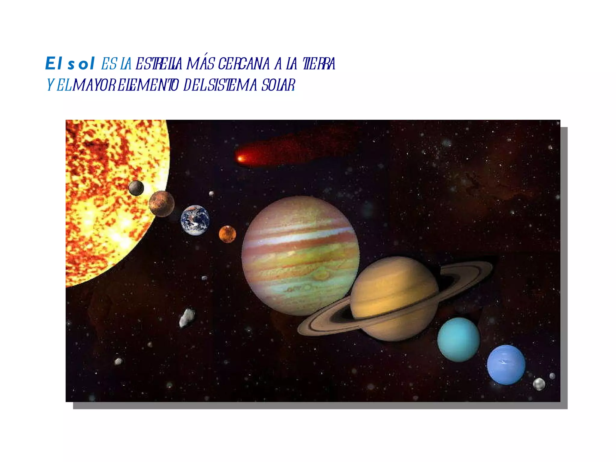 El sol  es la  estrella más cercana a la tierra   y el  mayor   elemento del sistema solar . 