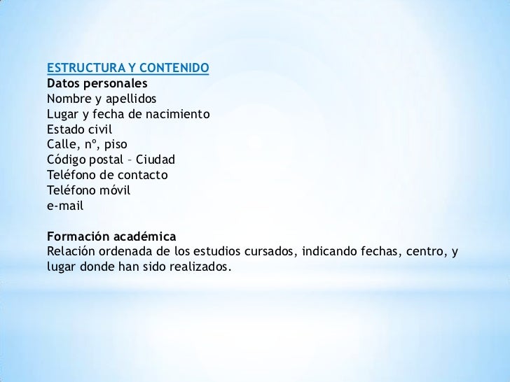 estructura del curriculum vitae ejemplo estructura del curriculum vitae ejemplo