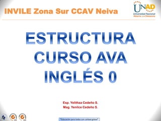 “Educación para todos con calidad global”
INVILE Zona Sur CCAV Neiva
Esp. Yelithza Cedeño S.
Mag. Yenilce Cedeño S.
 