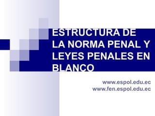 ESTRUCTURA DE LA NORMA PENAL   Y LEYES PENALES EN BLANCO www.espol.edu.ec www.fen.espol.edu.ec 