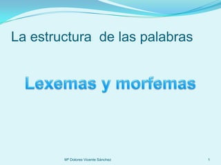 La estructura  de las palabras Mª Dolores Vicente Sánchez 1 Lexemas y morfemas 