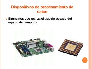   Elementos que realiza el trabajo pesado del
    equipo de computo.
 