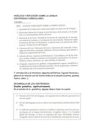 ANÁLISIS Y REFLEXIÓN SOBRE LA LENGUA:
CONTENIDOS CURRICULARES:




7. introducción a la literatura: aspectos estilísticos, figuras literarias y
géneros en relación con los textos leídos en la escuela (cuentos, poemas,
teatro, cómic…).

DESARROLLO DE LOS CONTENIDOS:
Enseñar gramática, significativamente.
En el estudio de la gramática, algunas ideas a tener en cuenta:
 