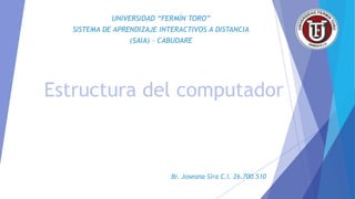 UNIVERSIDAD “FERMÍN TORO”
SISTEMA DE APRENDIZAJE INTERACTIVOS A DISTANCIA
(SAIA) – CABUDARE
Br. Joseana Sira C.I. 26.700.510
Estructura del computador
 