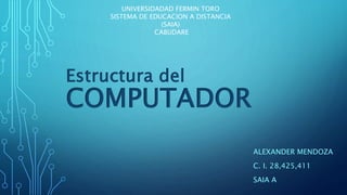 Estructura del
COMPUTADOR
ALEXANDER MENDOZA
C. I. 28,425,411
SAIA A
UNIVERSIDADAD FERMIN TORO
SISTEMA DE EDUCACION A DISTANCIA
(SAIA)
CABUDARE
 