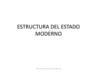 ESTRUCTURA DEL ESTADO
      MODERNO




      Mtra. Lorena Tecotl Gutiérrez (@lo_tg)
 