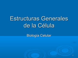 Estructuras GeneralesEstructuras Generales
de la Célulade la Célula
Biología CelularBiología Celular
11
 