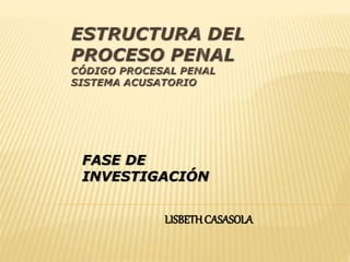 FASE DE 
INVESTIGACIÓN 
LISBETH CASASOLA 
 