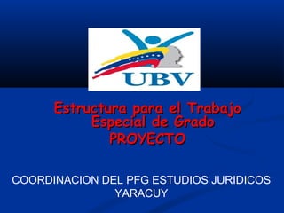 Estructura para el Trabajo
           Especial de Grado
              PROYECTO

COORDINACION DEL PFG ESTUDIOS JURIDICOS
               YARACUY
 