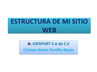 ESTRUCTURA DE MI SITIO
WEB
A: JOESPORT S.A de C.V
Cristian Alexis Portillo Reyes
 
