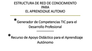 ESTRUCTURA DE RED DE CONOCIMIENTO
PARA
EL APRENDIZAJE AUTOMO
*Generador de Competencias TIC para el
Desarrollo Profesional
---------------
*Recurso de Apoyo Didáctico para el Aprendizaje
Autónomo
 