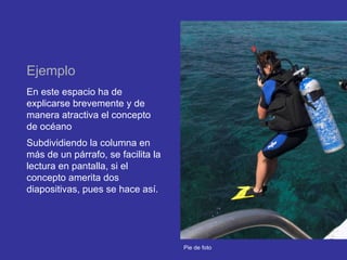 En este espacio ha de explicarse brevemente y de manera atractiva el concepto de océano Subdividiendo la columna en más de un párrafo, se facilita la lectura en pantalla, si el concepto amerita dos diapositivas, pues se hace así. Ejemplo Pie de foto 