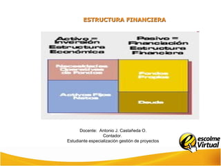 ESTRUCTURA FINANCIERA




      Docente: Antonio J. Castañeda O.
                  Contador.
Estudiante especialización gestión de proyectos
 