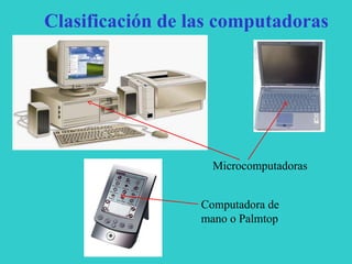 Clasificación de las computadoras Microcomputadoras Computadora de mano o Palmtop 