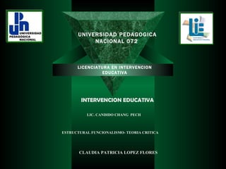 LICENCIATURA EN INTERVENCION EDUCATIVA INTERVENCION EDUCATIVA LIC. CANDIDO CHANG  PECH CLAUDIA PATRICIA LOPEZ FLORES ESTRUCTURAL FUNCIONALISMO- TEORIA CRITICA UNIVERSIDAD PEDAGOGICA NACIONAL 072   